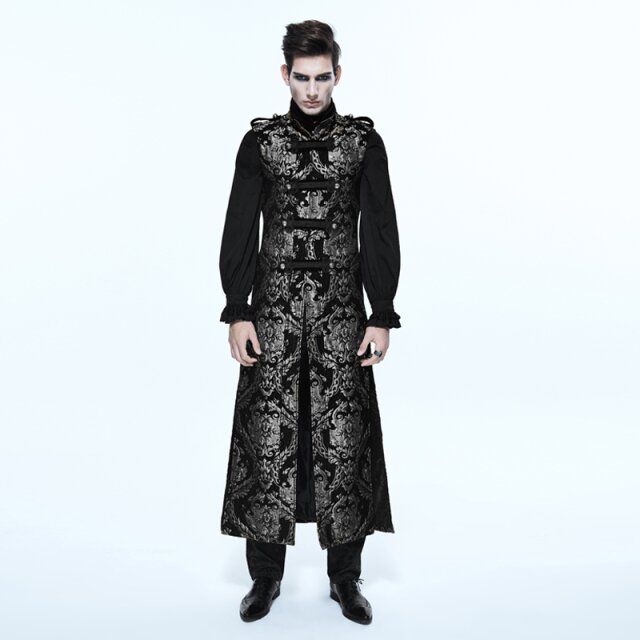 Calf Long Brocade Vest Thunder in Black-Silver - size: M