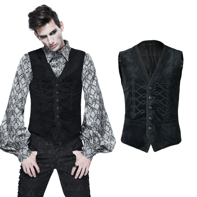 Short black velvet vest Mephisto with lace border and trimmings - size: M