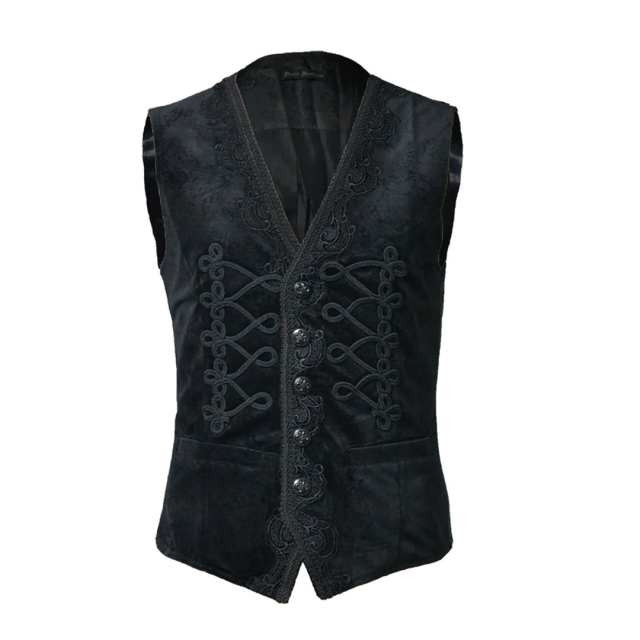 Short black velvet vest Mephisto with lace border and trimmings - size: M