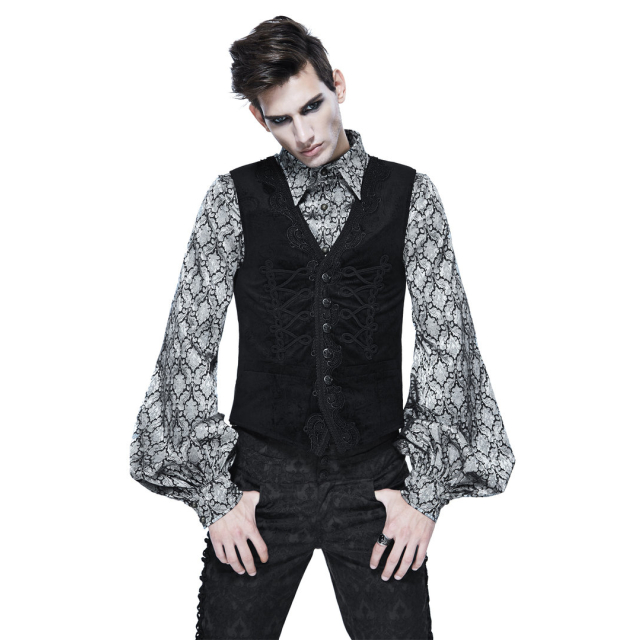 Short black velvet vest Mephisto with lace border and trimmings - size: L
