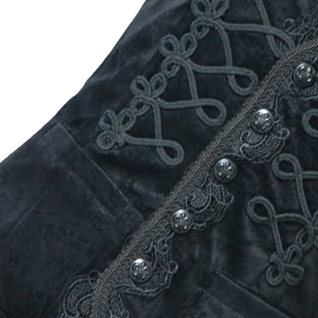 Short black velvet vest Mephisto with lace border and trimmings - size: L