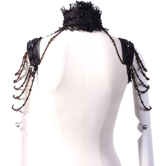 Gothic- Burlesque Halsband mit Perlenkette, Choker