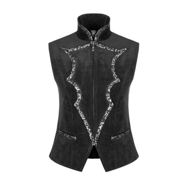 Short Punk Rave Velvet Vest Van Helsing with bat lapel and stand-up collar - size: S