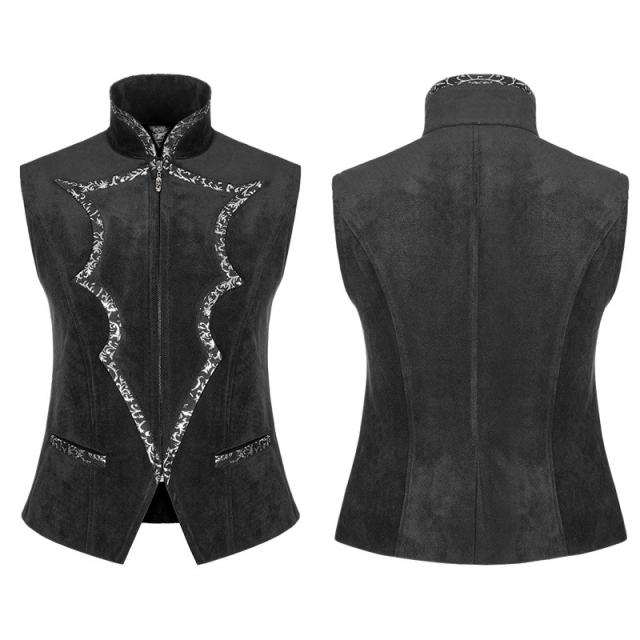 Short Punk Rave Velvet Vest Van Helsing with bat lapel and stand-up collar - size: S