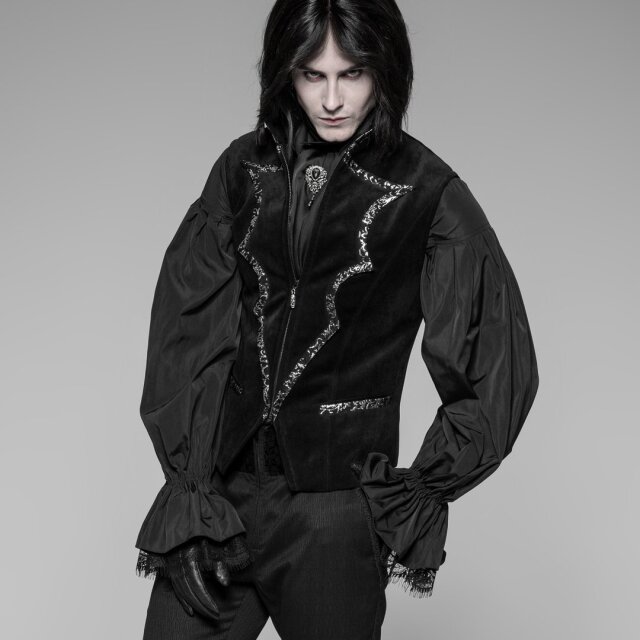 Short Punk Rave Velvet Vest Van Helsing with bat lapel and stand-up collar - size: M