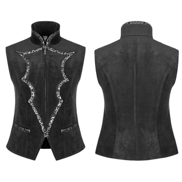 Short Punk Rave Velvet Vest Van Helsing with bat lapel and stand-up collar - size: XL