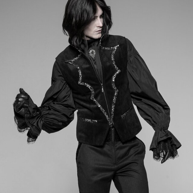 Short Punk Rave Velvet Vest Van Helsing with bat lapel and stand-up collar - size: XL