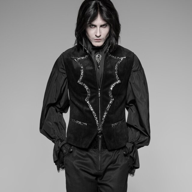 Short Punk Rave Velvet Vest Van Helsing with bat lapel and stand-up collar - size: 3XL
