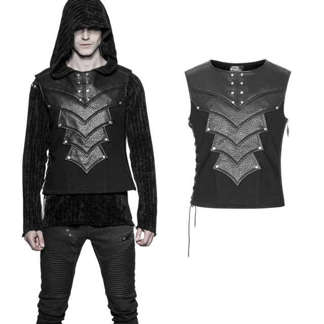Punk Rave WY-931BK robust black LARP medieval mens vest with leather applications. Gothic Steampunk & LARP Fashion