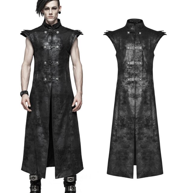 PUNK RAVE WY-1018MJMBK Wadenlange schwarze Gothic Herrenweste. Dark Fashion Styles