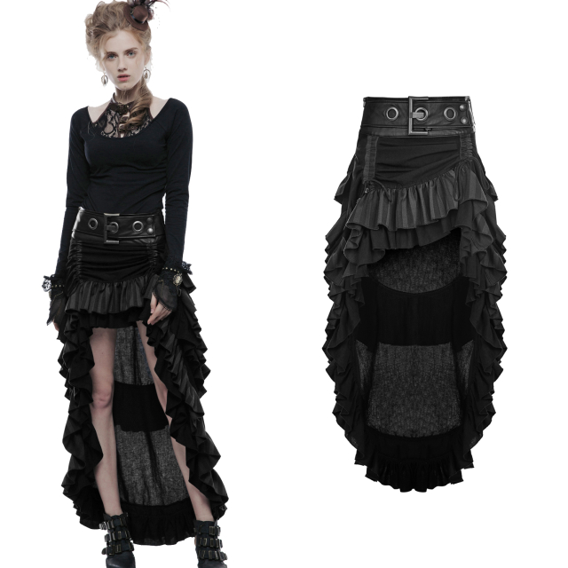 Punk Rave gothic ladies dresses and skirts. Black steampunk mullet rock with drape WQ-347-BK