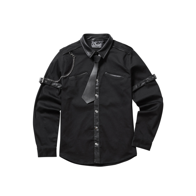 KILLSTAR Lux Button-Up Shirt Gothic-Punk Herrenhemd mit Kunstleder-Krawatte S