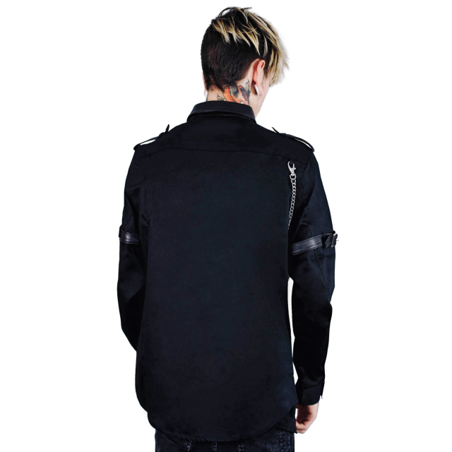 KILLSTAR Lux Button-Up Shirt Gothic-Punk Herrenhemd mit Kunstleder-Krawatte S