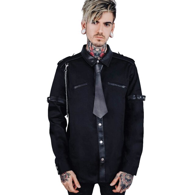 KILLSTAR Mens Gothic Tops Punk Shirt with Faux leather tie Lux Button-Up Shirt