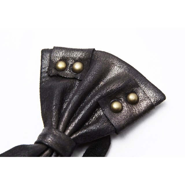 PUNK RAVE Steampunk-Fliege Lester aus Velours mit Nieten in schwarz