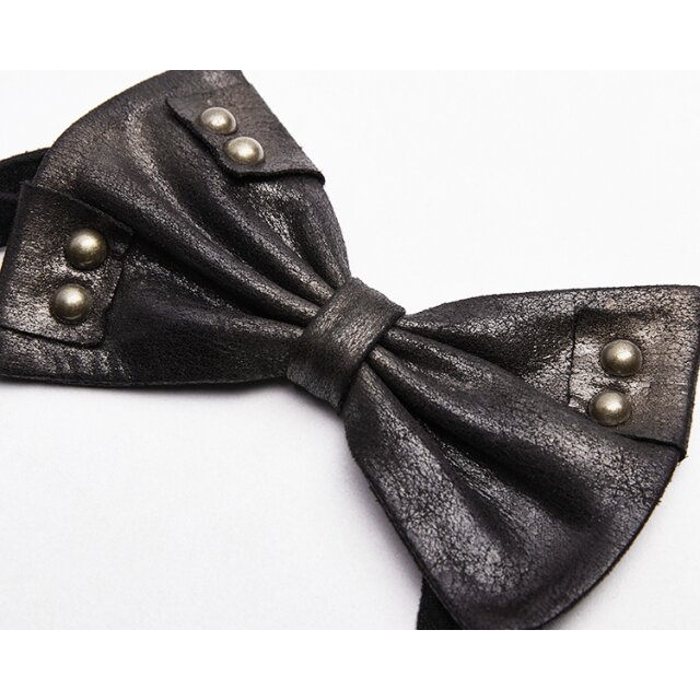 PUNK RAVE Steampunk-Fliege Lester aus Velours mit Nieten in schwarz