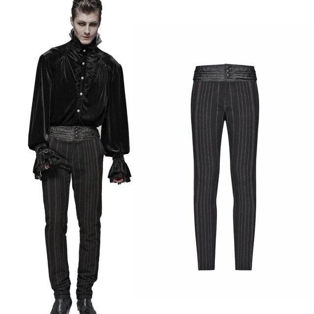 Punk Rave WK-387 brown striped men steampunk pants with cummerbund