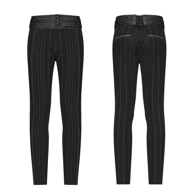 PUNK RAVE Steampunk Pants Rufus with brocade cummerbund and brown stripes