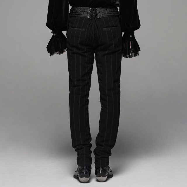 PUNK RAVE Steampunk Pants Rufus with brocade cummerbund and brown stripes