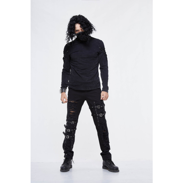 Punk- / Gothic-Stretch-Jeans Tornado in destroyed look with straps and lacing