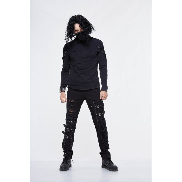 Punk- / Gothic-Stretch-Jeans Tornado in Destroyed Optik mit Riemen und Schnürung - Größe XXL