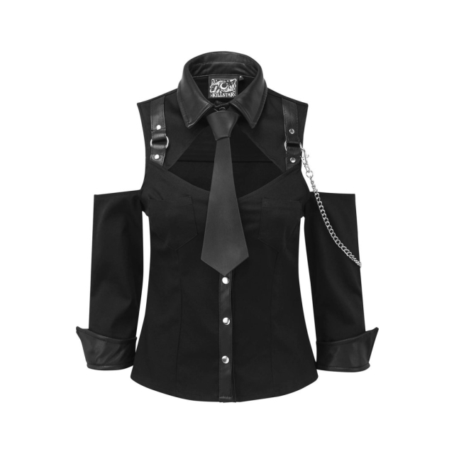 KILLSTAR Kalista Teachers Pet Shirt Punk blouse with imitation leather details and tie