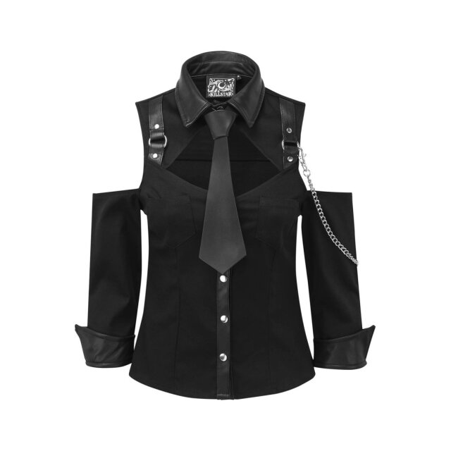 KILLSTAR Kalista Teachers Pet Shirt Punk-Bluse mit Kunstlederdetails und -krawatte - Größe S