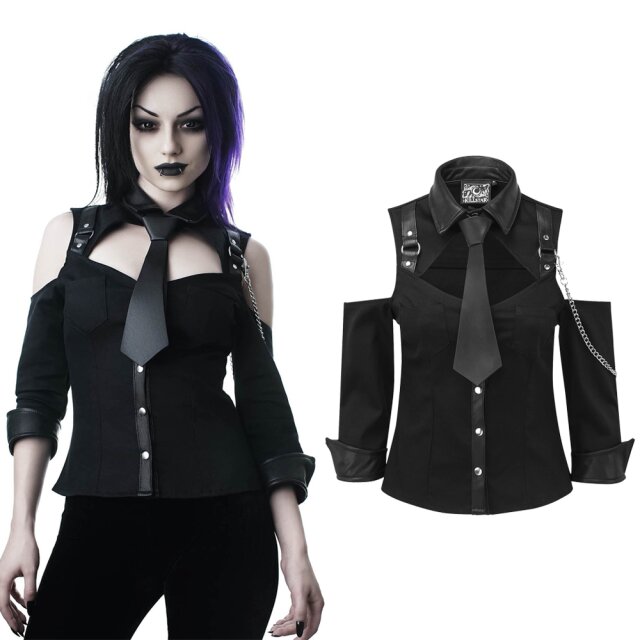 Killstar Kalista Teachers Pet Shirt Damen Gothic Oberteil Punk Bluse mit Krawatte