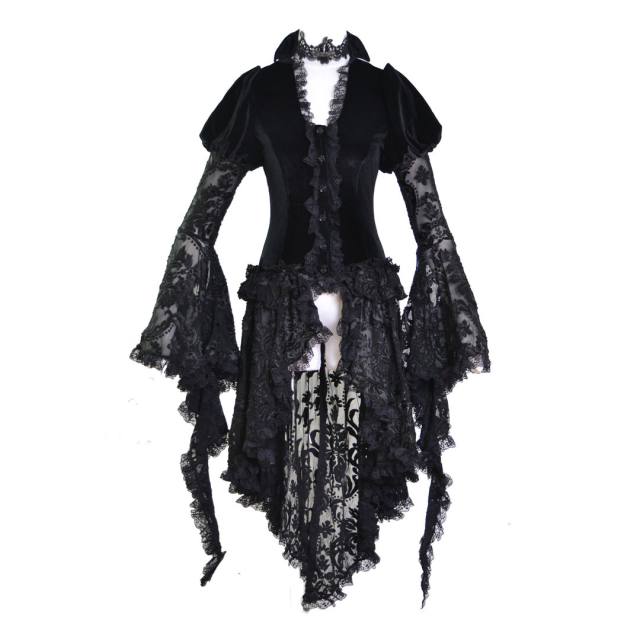 Victorian velvet jacket Lady Sybil with long lace peplum and lace sleeves
