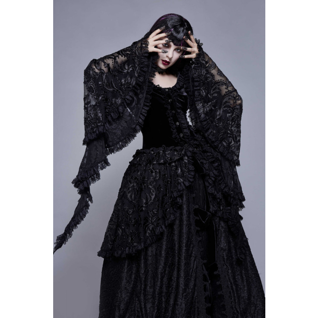 Victorian velvet jacket Lady Sybil with long lace peplum and lace sleeves