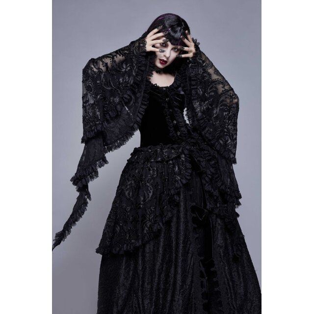 Victorian velvet jacket Lady Sybil with long lace peplum and lace sleeves