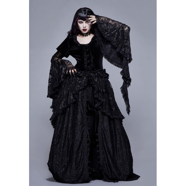 Victorian velvet jacket Lady Sybil with long lace peplum and lace sleeves