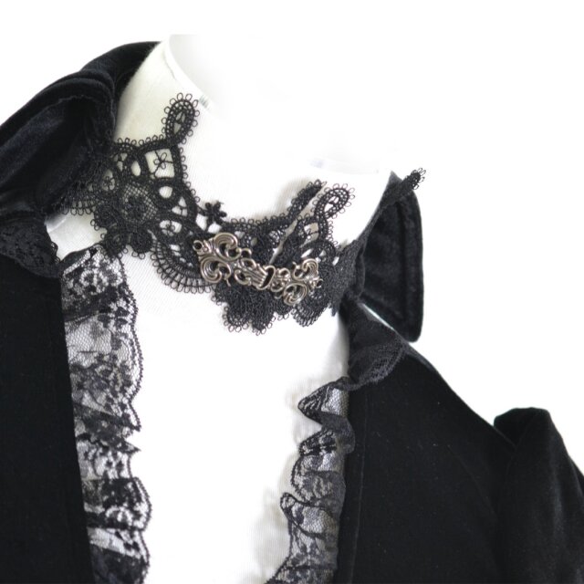 Victorian velvet jacket Lady Sybil with long lace peplum and lace sleeves