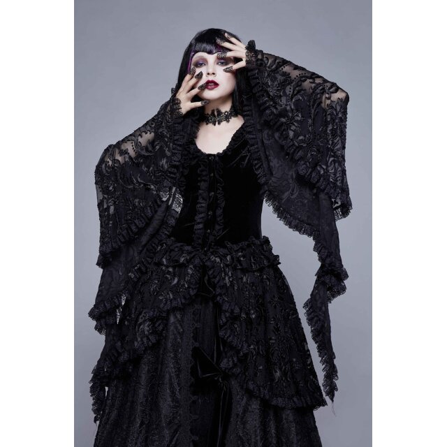 Victorian velvet jacket Lady Sybil with long lace peplum and lace sleeves