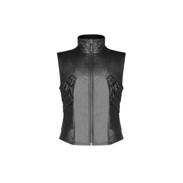 Glänzende PUNK RAVE Weste Cyborg mit Stehkragen aus robustem gewachstem Material - Größe 3XL