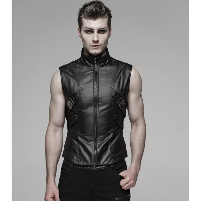 Glänzende PUNK RAVE Weste Cyborg mit Stehkragen aus robustem gewachstem Material - Größe 3XL