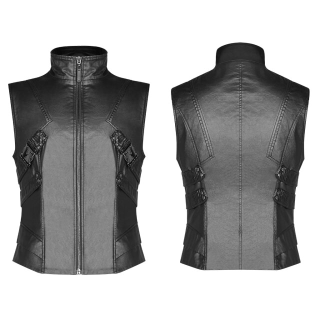Glänzende PUNK RAVE Weste Cyborg mit Stehkragen aus robustem gewachstem Material - Größe 4XL