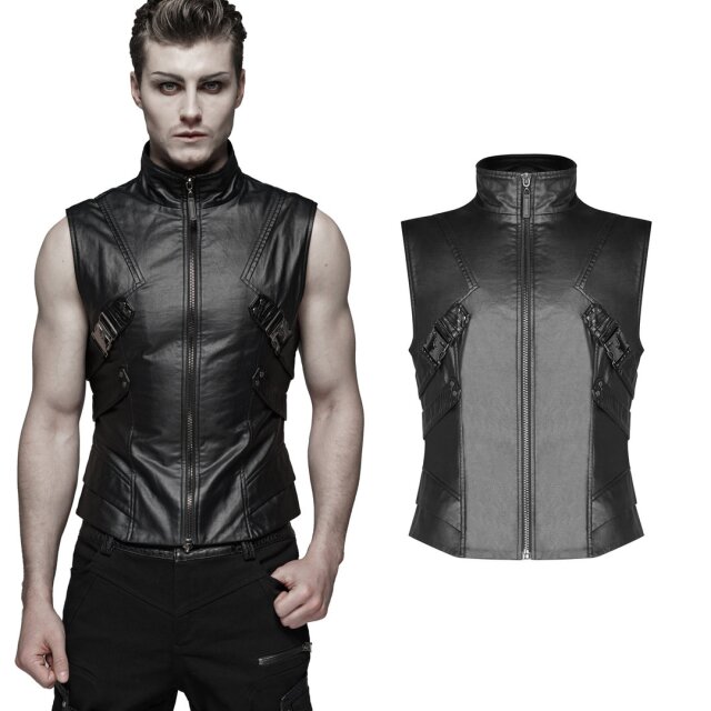 Glänzende PUNK RAVE Weste Cyborg mit Stehkragen aus robustem gewachstem Material - Größe 4XL