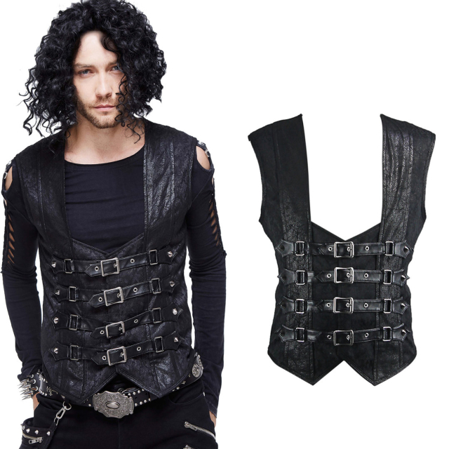 Devil Fashion Gothic Men Tops LARP Vest with studs and buckles WT03401