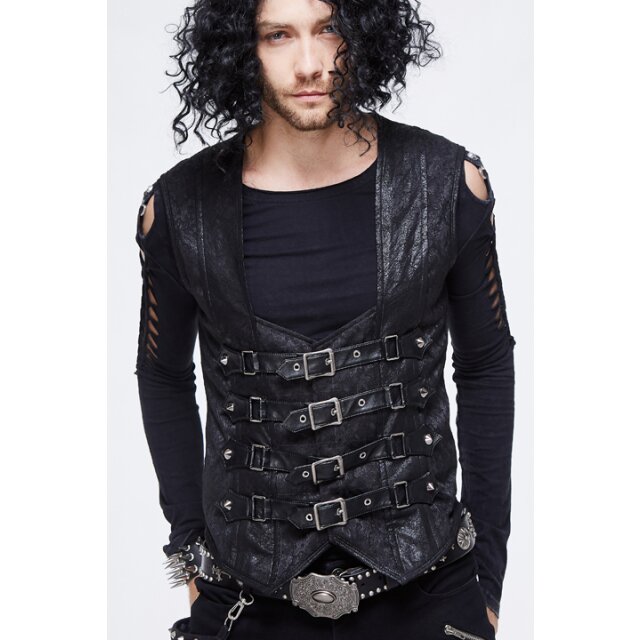 LARP-/ Gothic-Weste Bloodline aus Brokat und Velours mit Nieten und Schnallen - Größe S