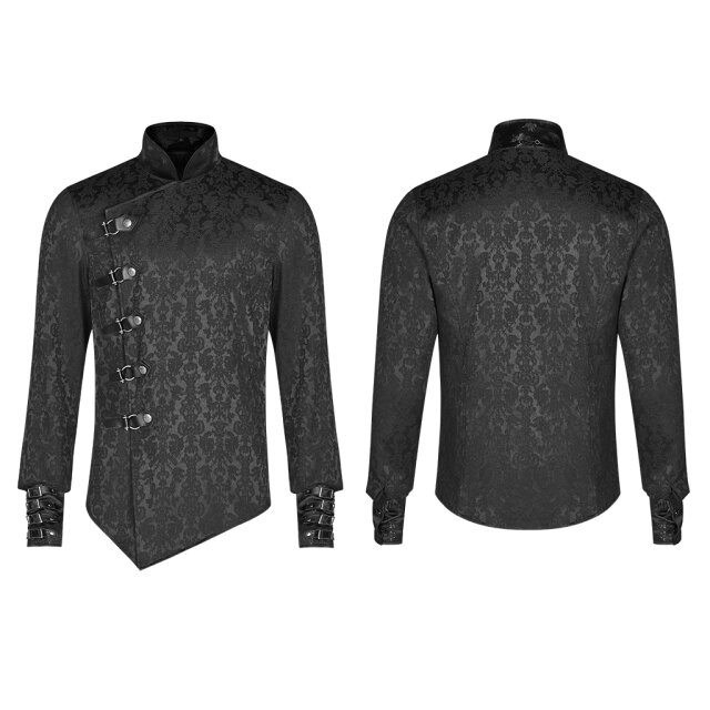Asymmetrisches  PUNK RAVE Brokathemd Adamant mit Stehkragen und bestickten Satinmanschetten - Größe S