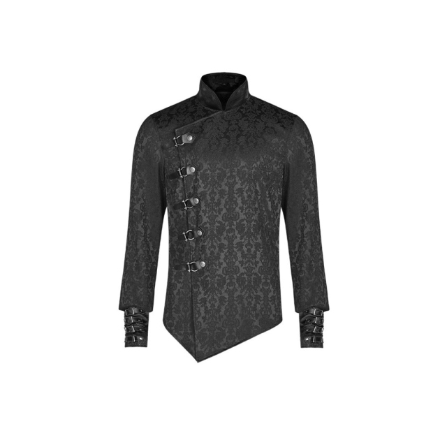 Asymmetrisches  PUNK RAVE Brokathemd Adamant mit Stehkragen und bestickten Satinmanschetten - Größe L