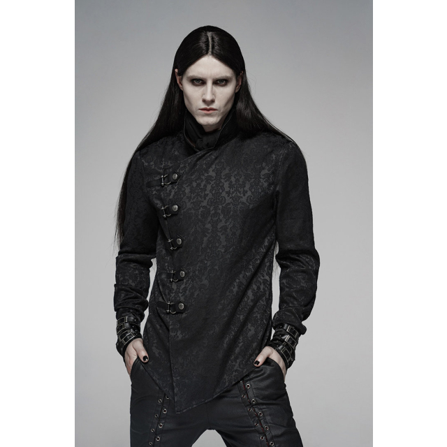 Asymmetrical PUNK RAVE brocade shirt Adamant with stand-up collar and embroidered satin cuffs
