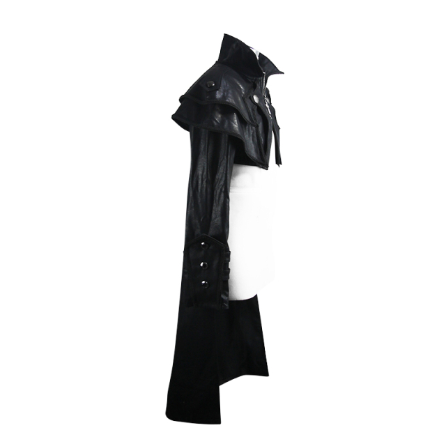 Punk-/LARP-artificial leather coat Sakrileg with shoulder cape