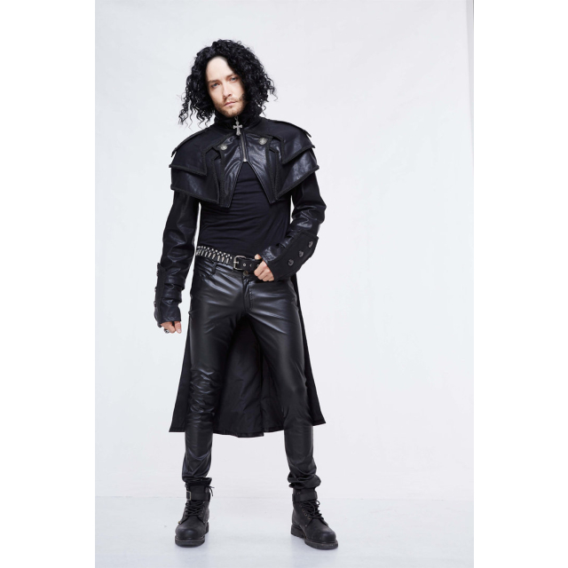 Punk-/LARP-artificial leather coat Sakrileg with shoulder cape