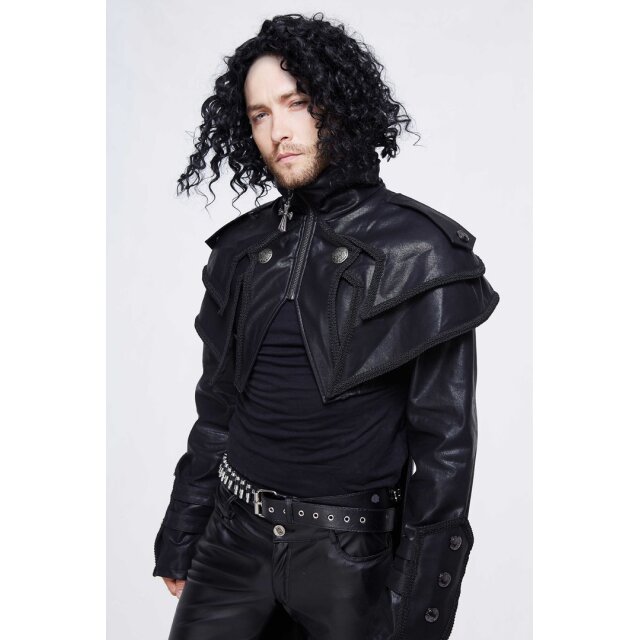 Punk-/LARP-artificial leather coat Sakrileg with shoulder cape L
