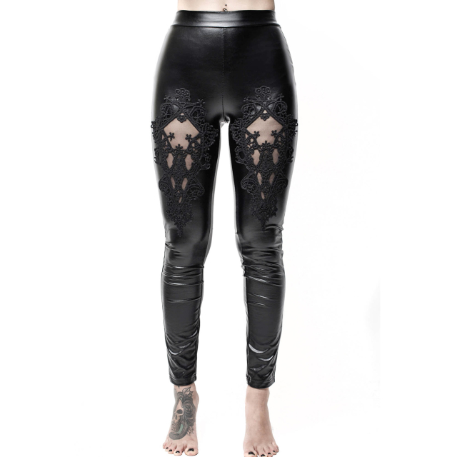 Killstar Leggings Lovelace. Schwarze Damen Gothic Wetlook Hose