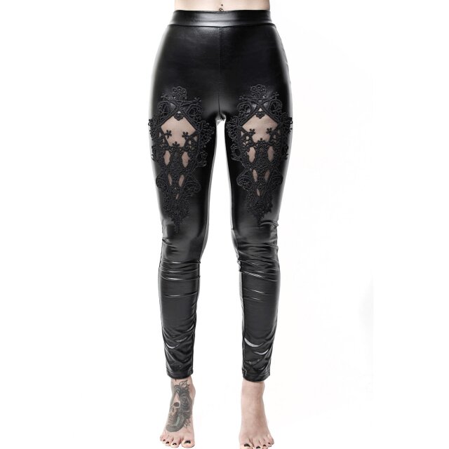 Killstar Leggings Lovelace. Schwarze Damen Gothic Wetlook Hose
