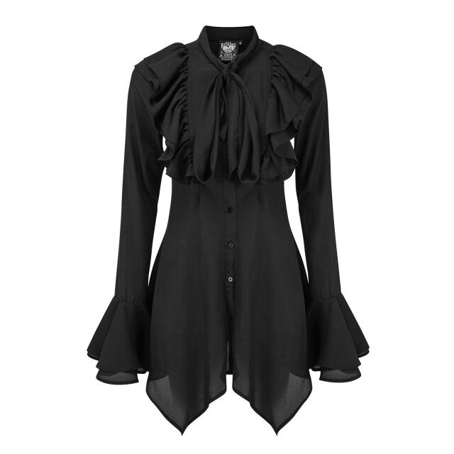 KILLSTAR Runa Chiffon long blouse with tie neck and ruffles