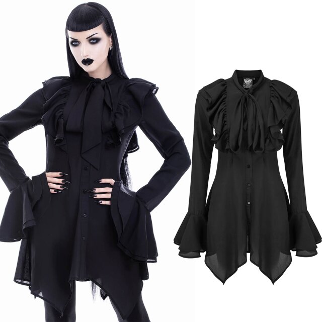 Killstar Chiffon Longbluse Runa Gothic Damen Oberteil viktorianische Gu Goth Bluse